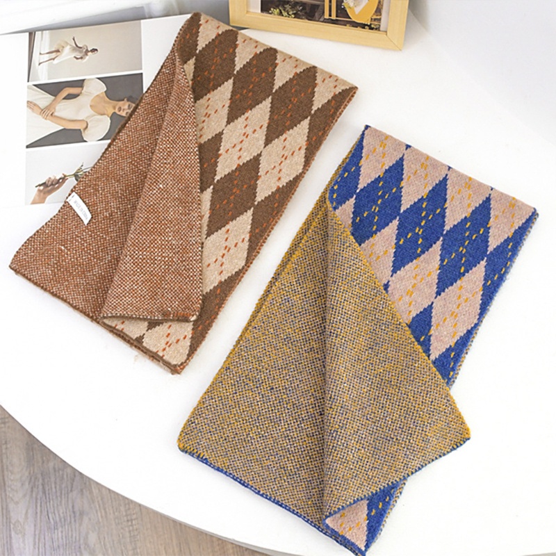 Khăn Choàng Cổ Giữ Ấm Mùa Đông In Họa Tiết Lưới Kim Cương