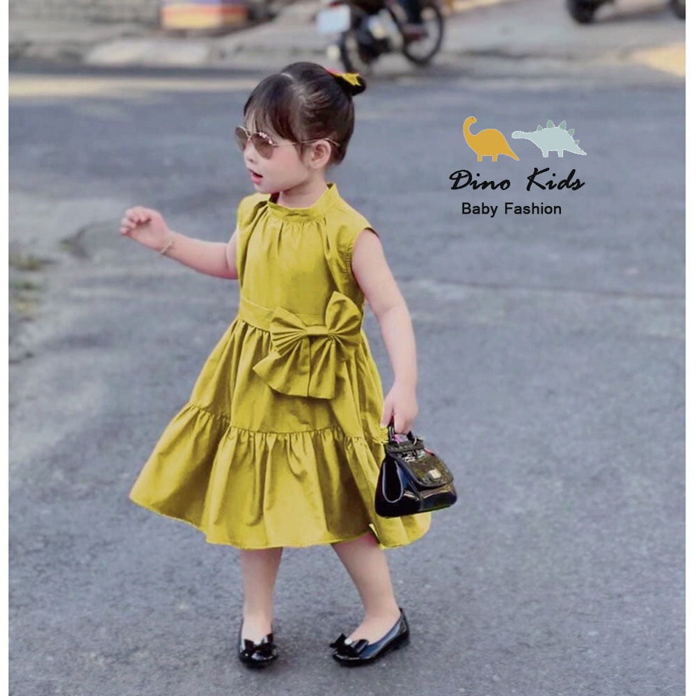 Váy xòe bé gái, cặp váy thô nến nơ hông dáng xòe cho bé size 12-35kg