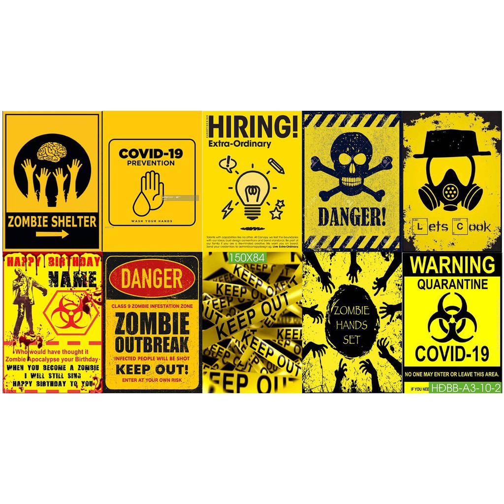 Combo Set 10 tờ Decal biển báo,biển cấm,biển chỉ dẫn dán tường trang trí khổ A3,A4,A5