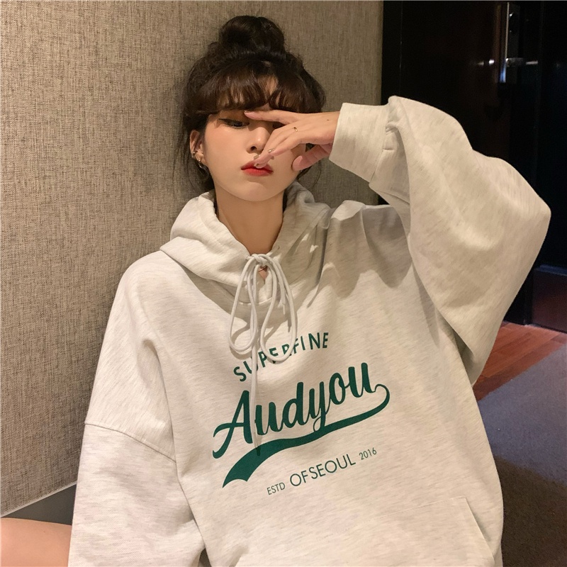 ZHELIHANGFEI Áo Hoodie Tay Dài Họa Tiết In Theo Phong Cách Preppy