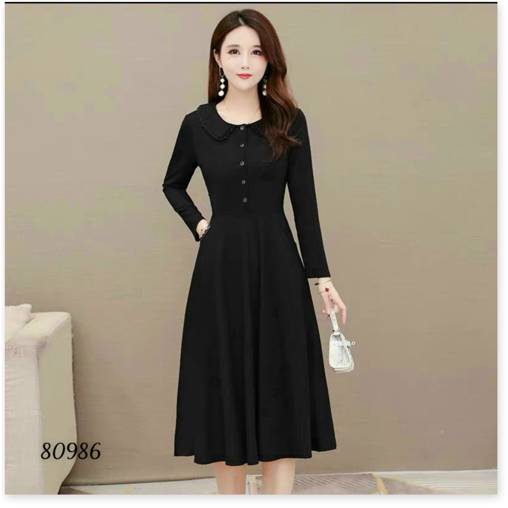 ĐẦM CỔ LÁ SEN TAY DÀI PHỐI NÚT CỰC SANG TRỌNG CHO PHÁI NỮ CÓ SIZE LỚN XXL