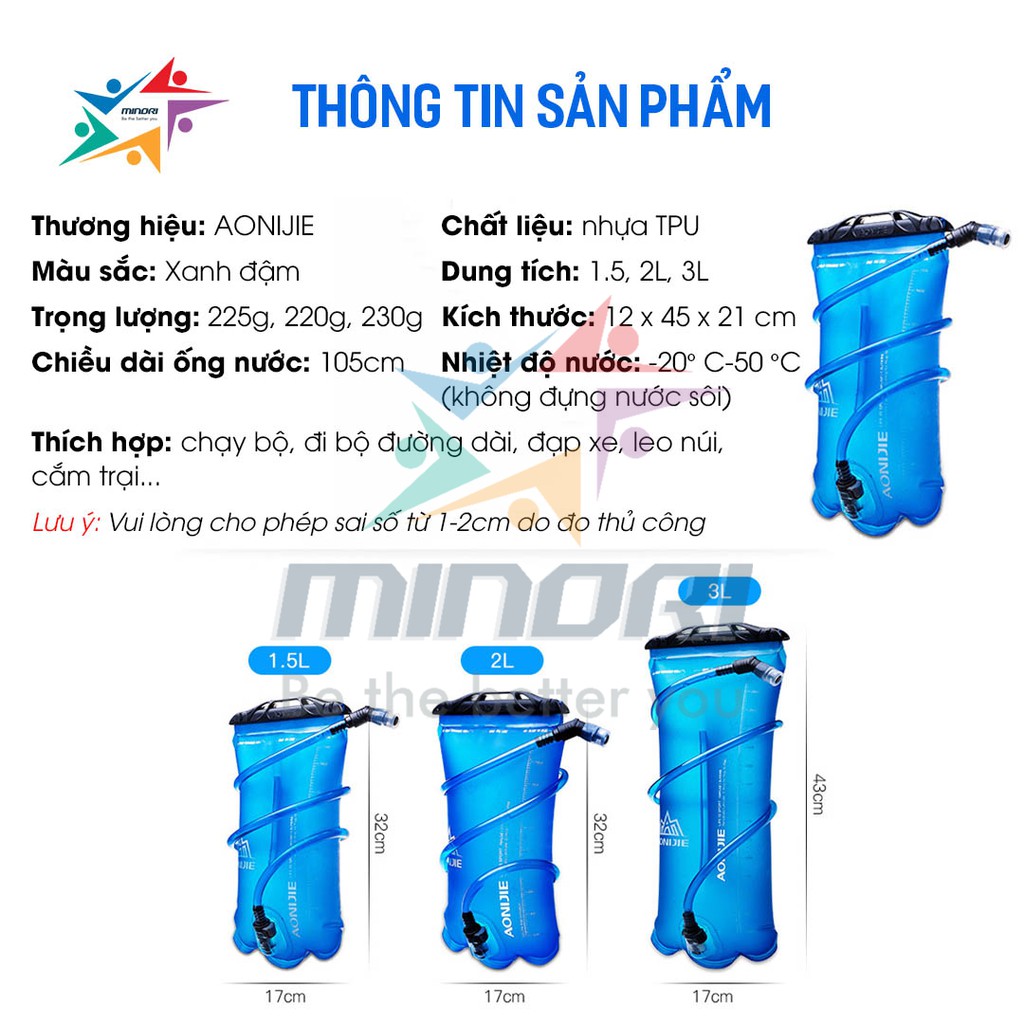 Bình nước Túi Nước  Đựng Vest Nước  Aonijie -  Dung Tích 1.5L-2L-3L, Có Ống Hút Dài