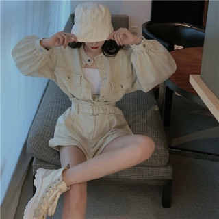 Set áo sơmi + quần short jeans chất dày dặn