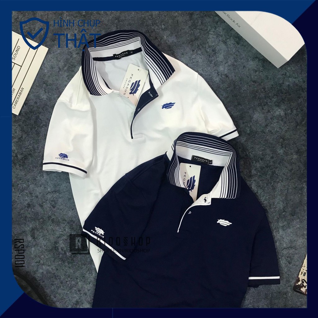 Áo thun polo nam, áo phông nam có cổ polo trơn phối viền đẹp cao cấp trắng và xanh đen form rộng Pega RSP001AV Riooshop | BigBuy360 - bigbuy360.vn