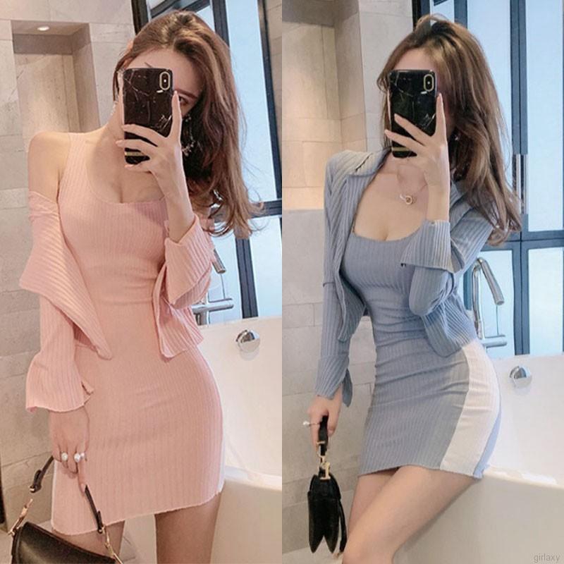 Đầm dệt kim không tay dáng ôm thời trang hàn quốc cho nữ kèm áo khoác