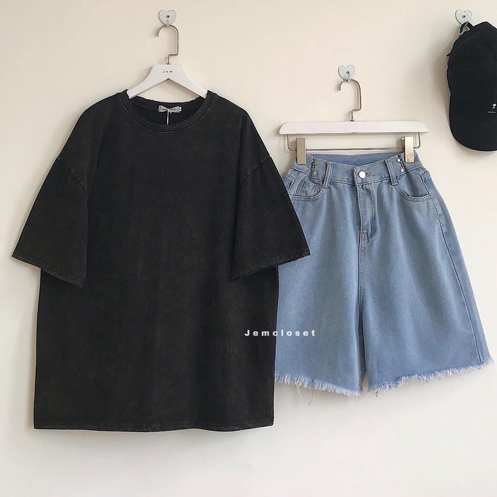 Quần Short Jean Nữ  JEMCLOSET Ống Rộng Thỏa Mái Dễ Vận Động Eo Cài GBN - 2700
