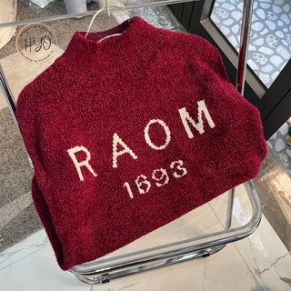 Áo Len Nữ form rộng lông cừu kiểu RAOM Đỏ cổ cao dài tay Quảng Châu RO-1