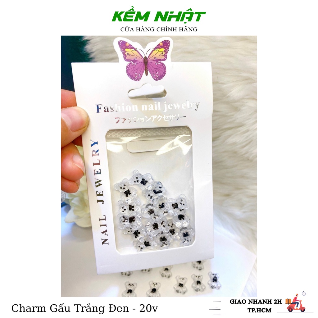 Set Charm Gấu Trắng Đen Đính Móng