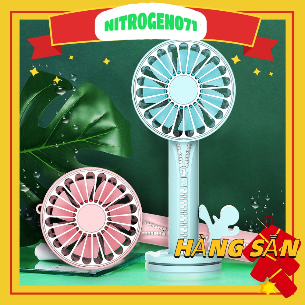 Nitrogen071Quạt Cầm Tay Mini Tích Điện Có Đế 3 Tốc Độ Gió Quạt ( Tặng Dây Sạc)