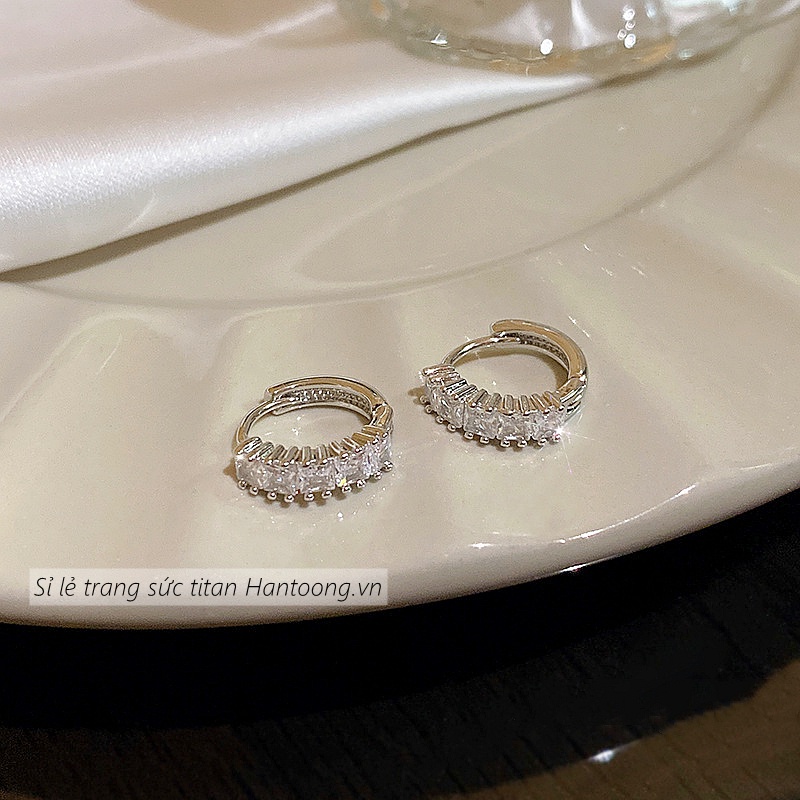 Khuyên tai mạ bạc đính đá zircon cao cấp sáng lấp lánh phong cách hàn quốc trẻ trung dành cho nữ