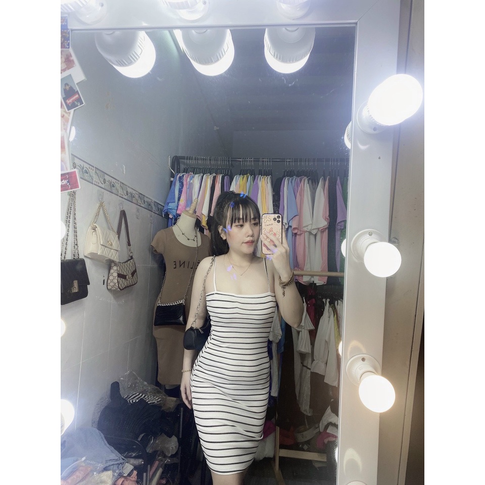 Đầm 2 dây body sọc ngang cực xinh , chất len gân mềm mịn