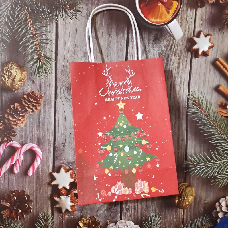 Túi giấy kraft đựng quà Giáng sinh họa tiết ông già Noel/cây thông/tuần lộc
