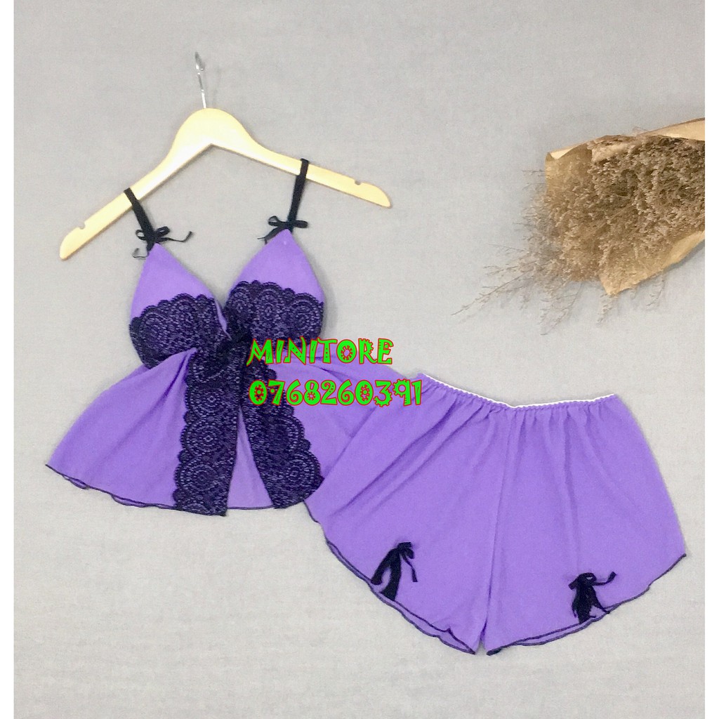[DƯỚI 55KG] BỘ VOAN CROPTOP CÓ MÚT, PHỐI REN VOAN MỎNG  MÁT MẶC NGỦ SEXY - HÀNG XƯỞNG NHÀ MAY ĐƯỜNG MAY KỸ