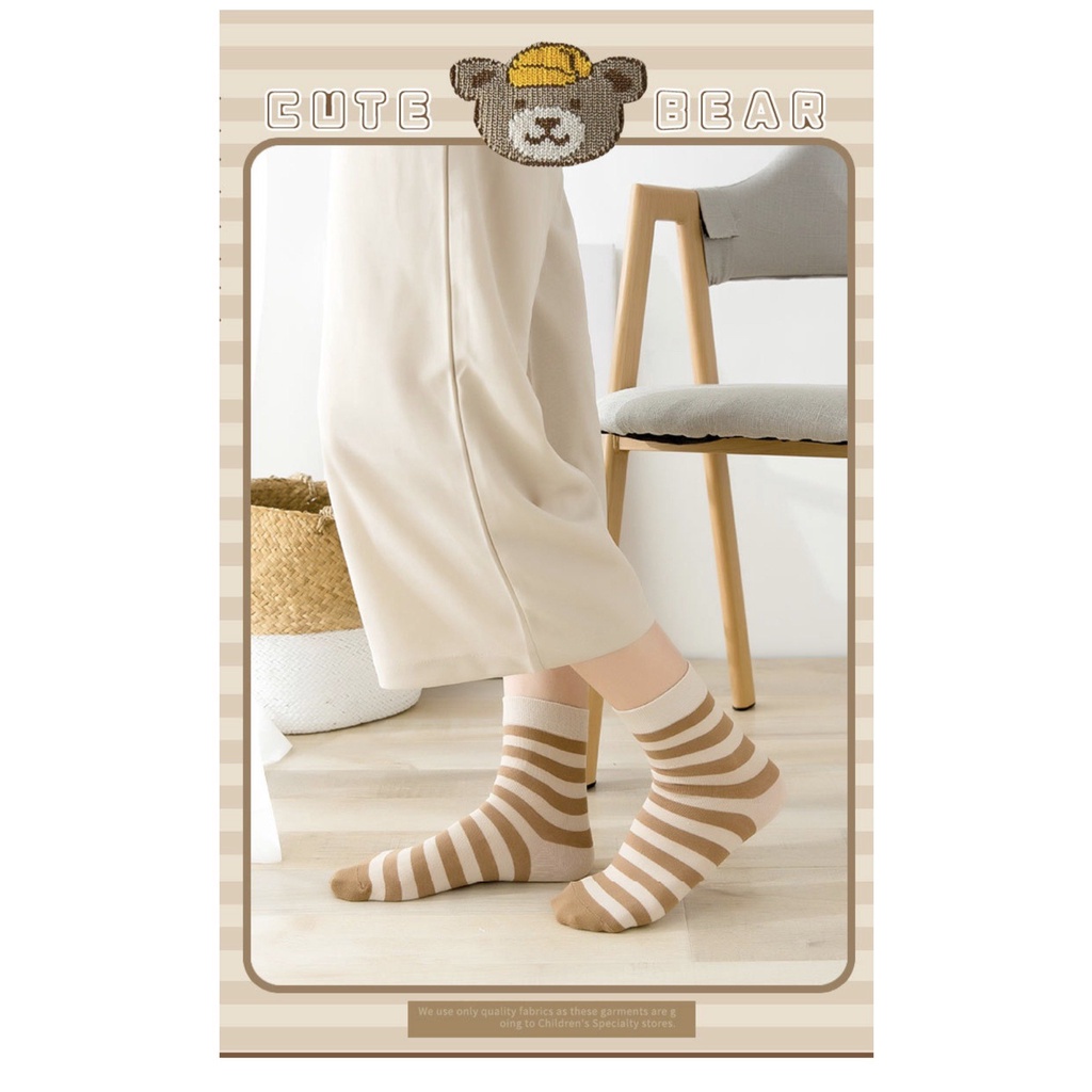 Tất nữ Muzini vớ cổ cao họa tiết gấu tone nâu ngộ nghĩnh đáng yêu TN139