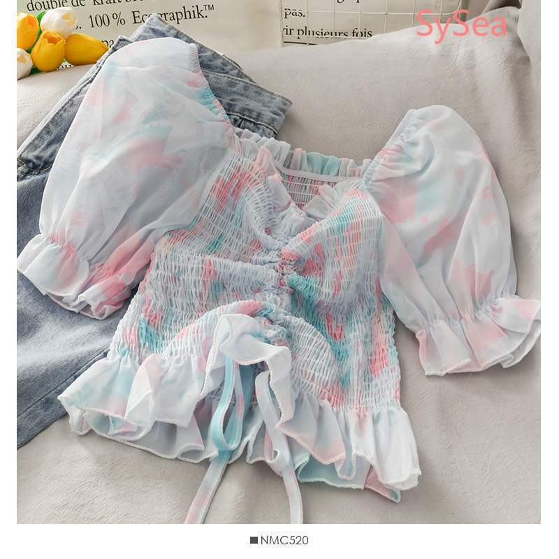 Áo chiffon tay ngắn thời trang mùa hè ngọt ngào trẻ trung cho nữ