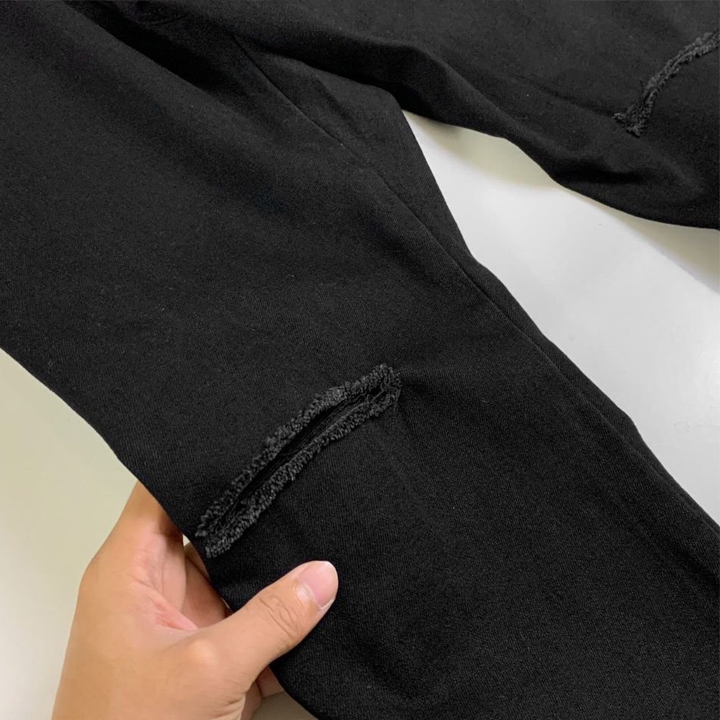 Quần Jean Rách gối Đen 80 -130kg, Quần Jean Nam Co Giãn
