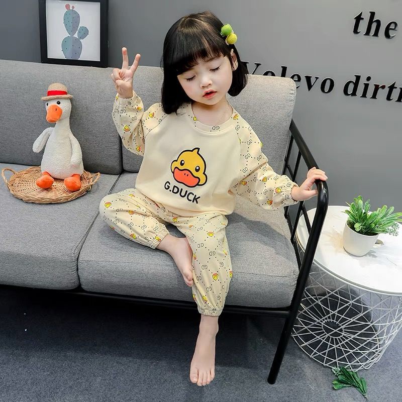 [Hàng Mới Về] Bộ Đồ Ngủ Cotton Dài Tay Thoải Mái Thoáng Khí Phong Cách Phương Tây Cho Bé