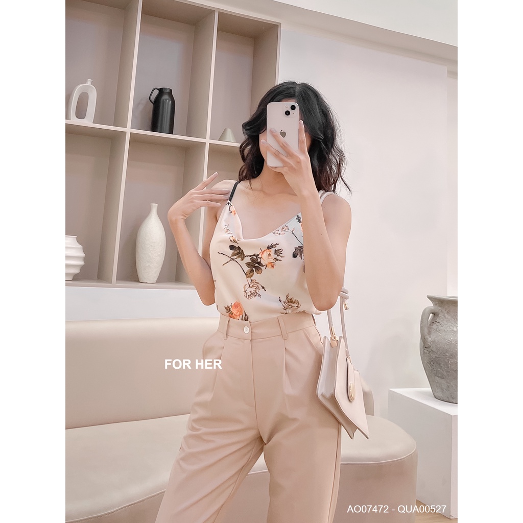 Áo 2 dây lụa cổ đổ hoa AO0747