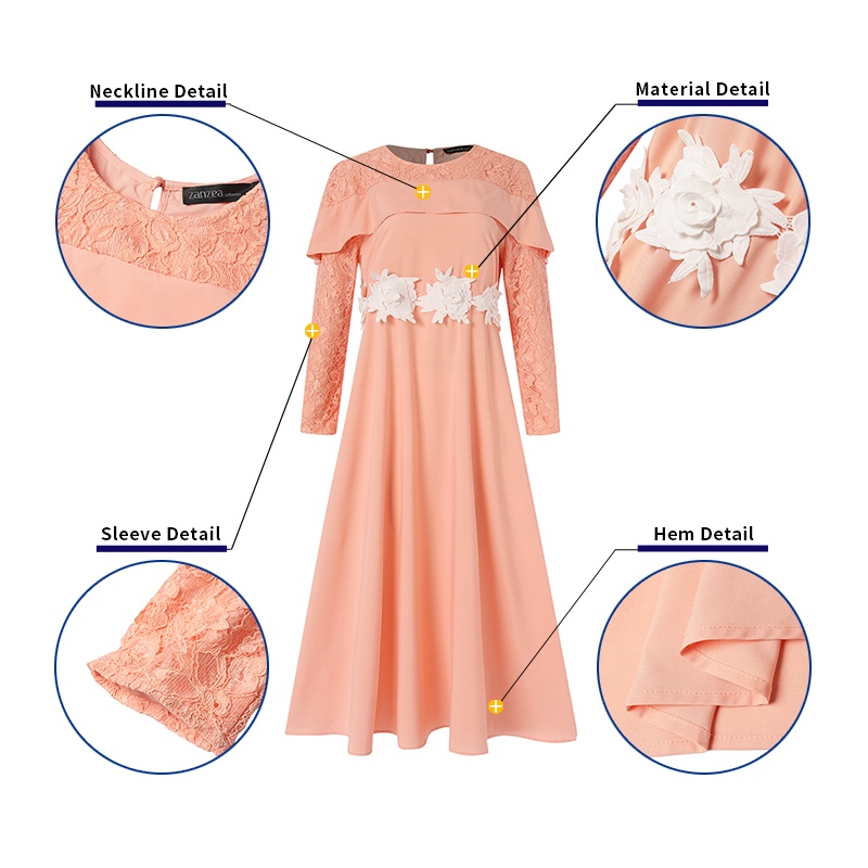 Zanzea Đầm Nữ Dài Phối Ren Lưng Thun Phong Cách Hồi Giáo Thanh Lịch