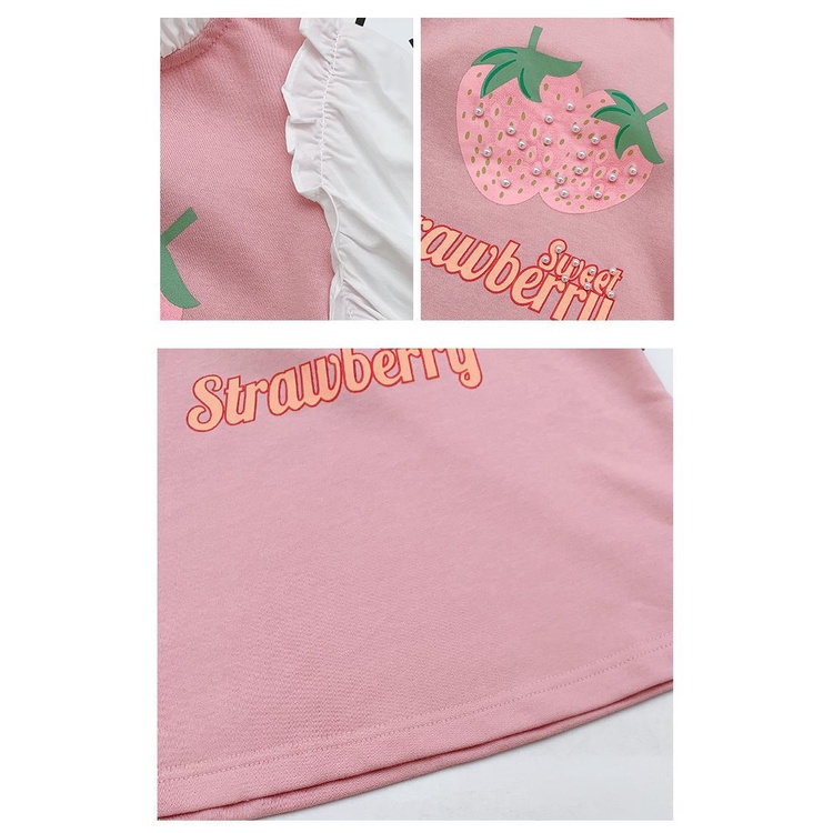 Đầm Công Chúa Tay Dài Họa Tiết Trái Dâu Dễ Thương Thời Trang Cho Bé Gái