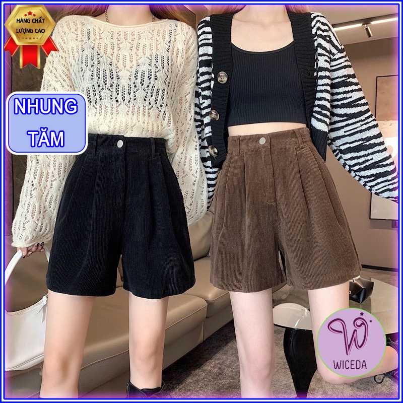 Quần đùi nhung tăm nữ cạp cao chun sau Wiceda , quần short nhung nhiều màu ống rộng tôn dáng phong cách trẻ trung SN411