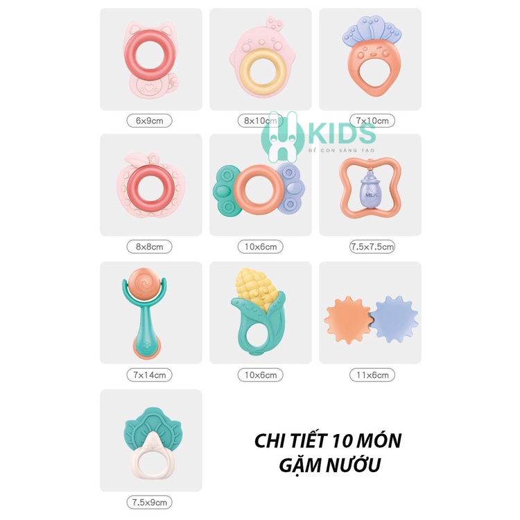 Bộ 10 món đồ chơi xúc xắc ngậm nứu, gặm nướu cho bé sơ sinh được tiệt trùng ở nhiệt độ cao kèm hộp đẹp cao cấp
