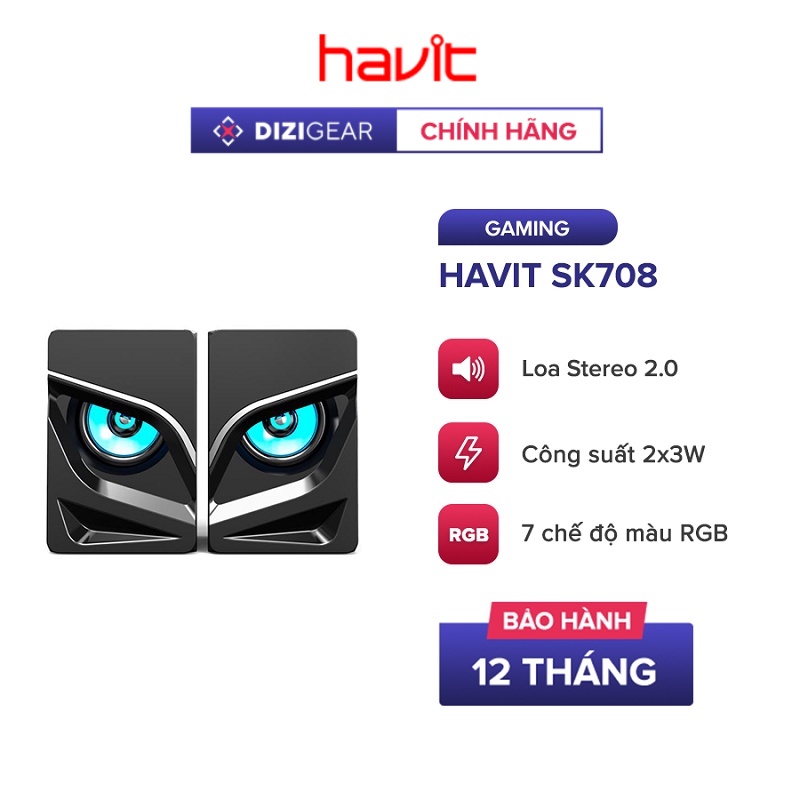 Loa Gaming RGB HAVIT SK708, Âm Thanh Stereo 2.0, 7 Chế Độ Màu RGB, Cống Suất 2x3W - Chính Hãng BH 12 Tháng Dizigear