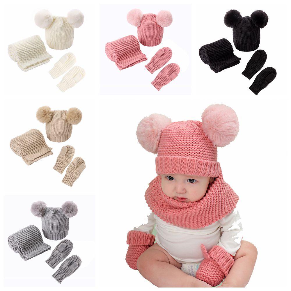 Set Găng Tay + Khăn Choàng + Mũ Màu Sắc Đáng Yêu Cho Bé 0-3 Tuổi