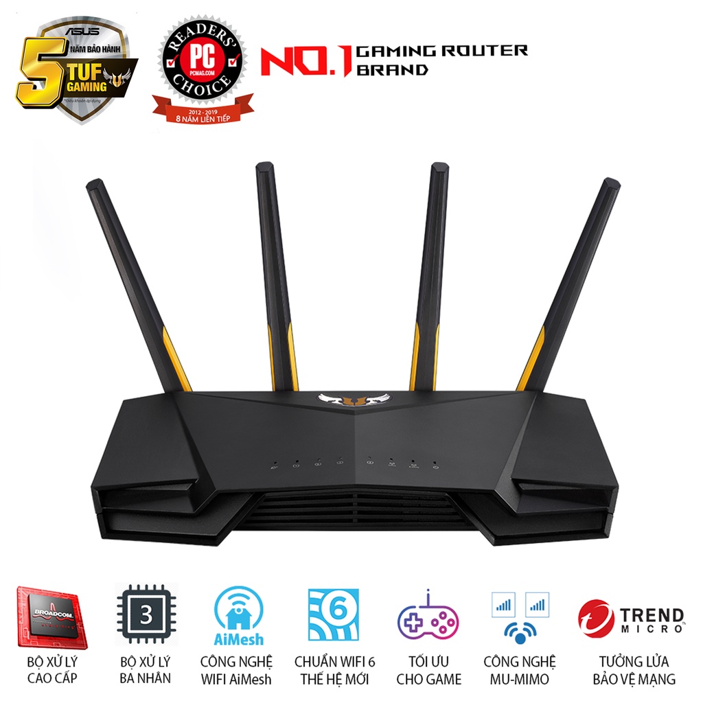 Router Wifi 6 ASUS TUF Gaming AX3000 Băng Tần Kép TUFAX3000 Hàng Chính Hãng