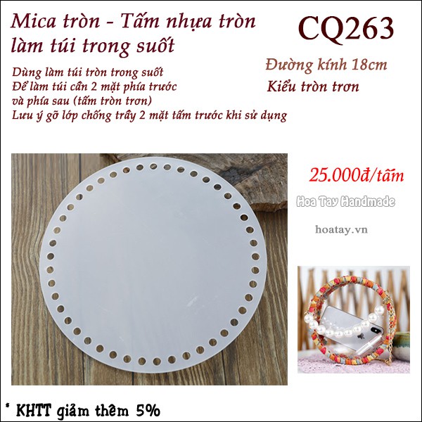 Mica tròn - Tấm nhựa tròn dùng làm túi trong suốt CQ263 -Tự làm túi handmade