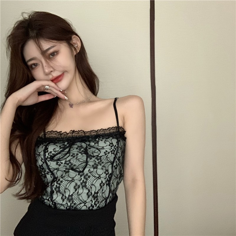 Áo croptop XIAOZHAINV phối ren hoa thiết kế cá tính quyến rũ thời trang cho nữ