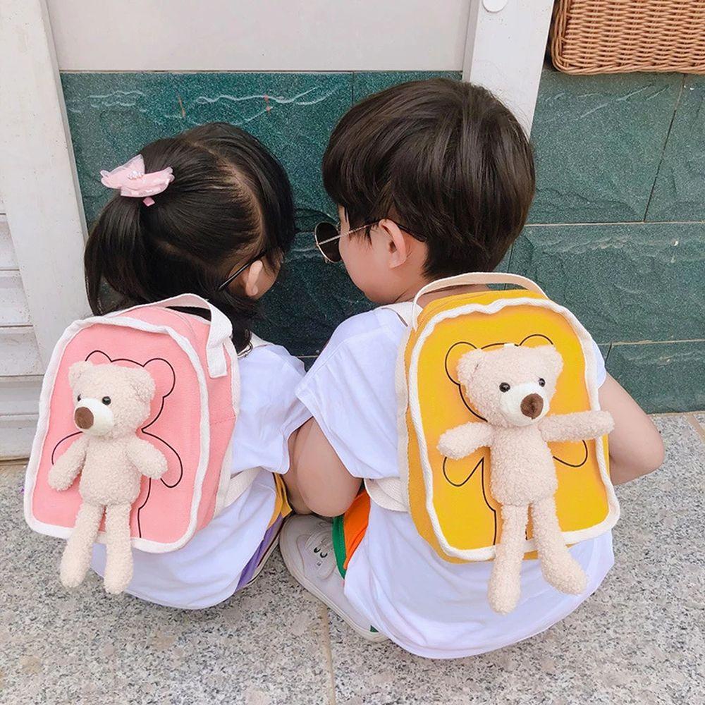 Ba Lô Đi Học Có Khóa Kéo In Hình Gấu Hoạt Hình REBUY1 Dành Cho Bé
