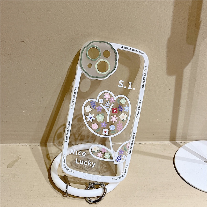 Ốp lưng iphone ốp Điện Thoại Silicon In Hình Hoa Tulip Kèm Dây Đeo Cho iPhone 14 13 12 11 PROMAX XS XR XSMAX SE2020 6 7 8PLUS