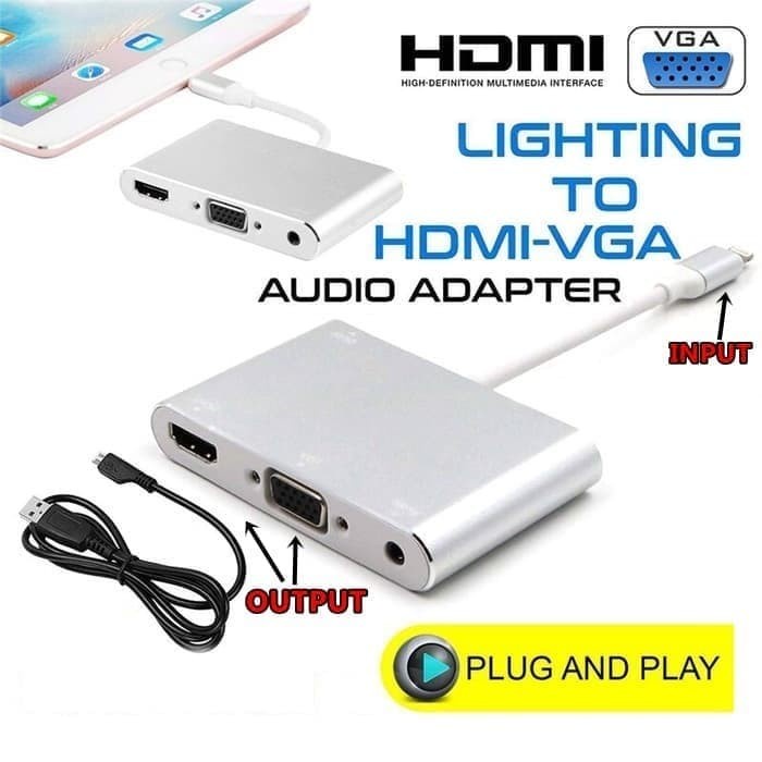 Dây Cáp Chuyển Đổi Cổng Lightning Sang Vga Sang Hdmi 2 Trong 1 Tiện Lợi