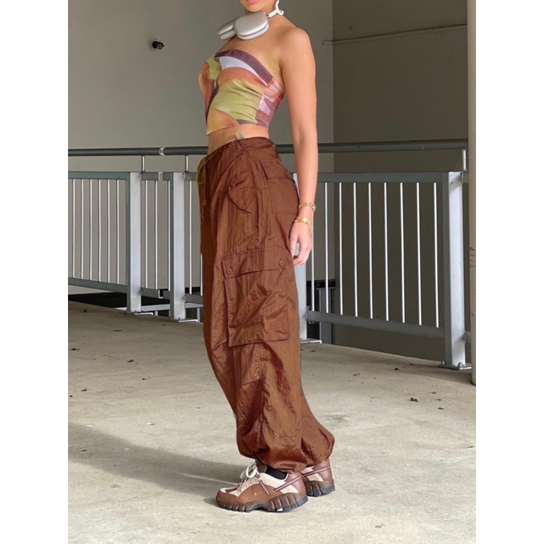 Quần Dài Dáng Rộng Suông Dây Rút Eo Thấp Có Nhiều Túi Thiết Kế Đơn Giản Dành Cho Nam