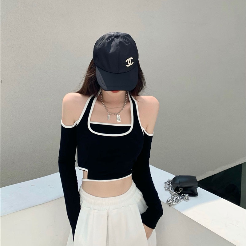 Áo Thun Tay Dài Hở Vai Thời Trang Xuân Hè Cho Nữ Đen