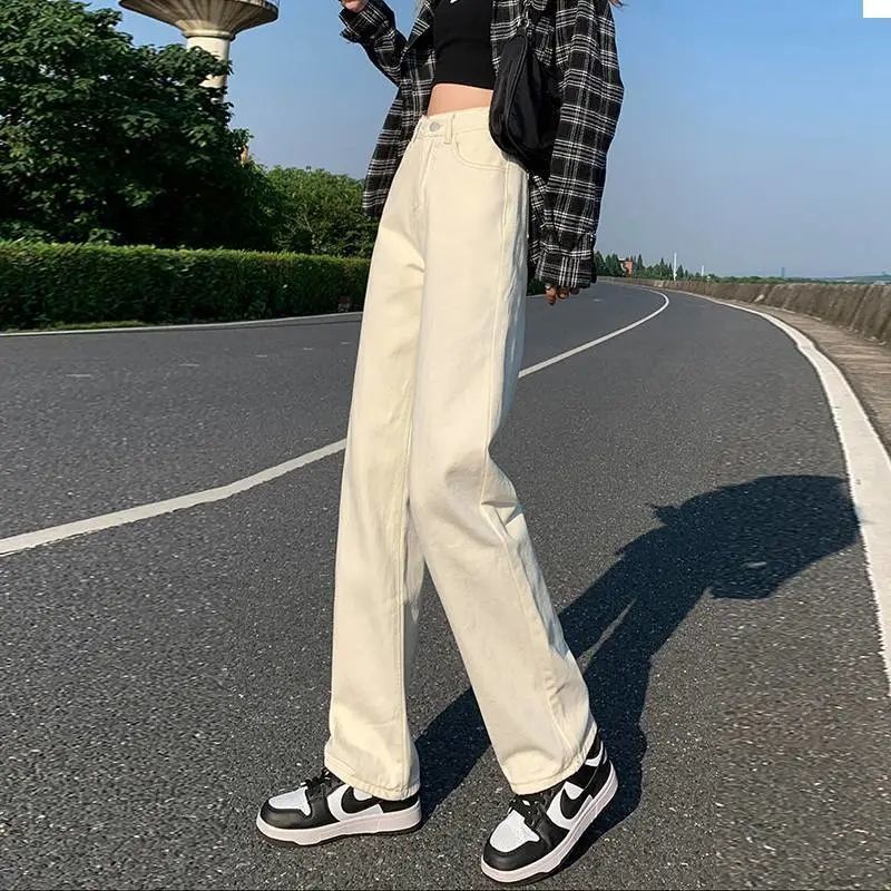 Quần Denim Ống Rộng Phong Cách Hàn Quốc 164520 Quần Dài Ống Rộng Lưng Cao Thời Trang Retro Cho Nữ