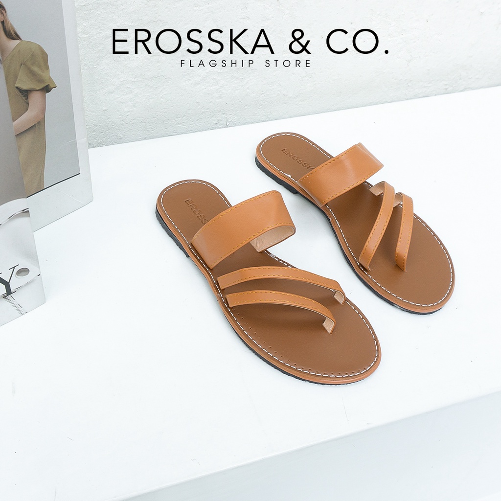 Dép nữ đế bệt sandal đi biển thời trang Erosska màu kem _ DE054