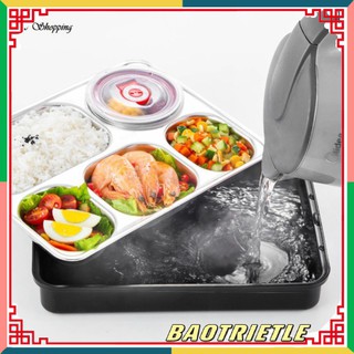 Hộp cơm khay inox 5 ngăn có bát để canh bọc nhựa bên ngoài / có giá để điện thoại tặng kèm thìa đũa cao cấp