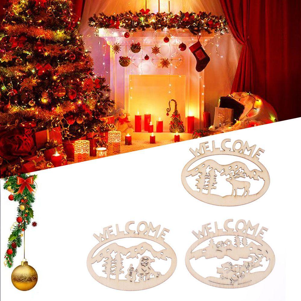 Set 3 Phụ Kiện Treo Trang Trí Cây Thông Giáng Sinh Bằng Gỗ Hình Thiên Thần &amp; Nai Sừng Tấm DIY