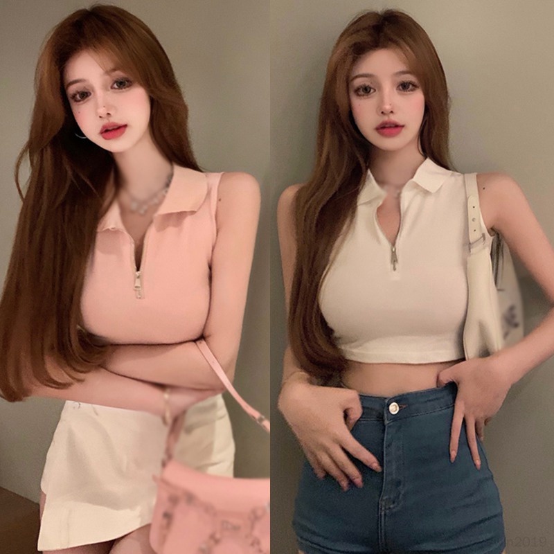 Áo Sweater Không Tay Phối Khóa Kéo Phía Trước Thời Trang Cho Nữ