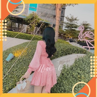 Đầm dự tiệc dạo phố dáng ôm body cực xinh cổ V cột nơ lưng