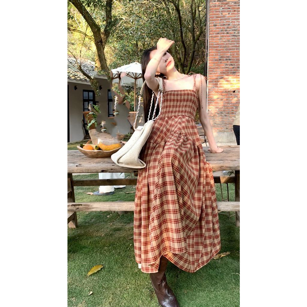 61374 Đầm Dài Hai Dây Kẻ Sọc Mùa Hè