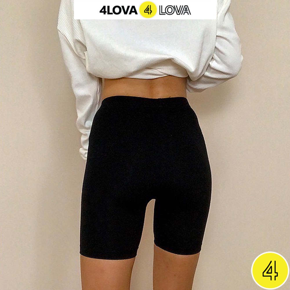 Quần legging lửng 4LOVA vải thun cao cấp biker nữ đùi ngố đồ mặc nhà dáng ôm bó lưng thun tập gym yoga bigsize