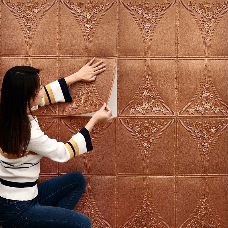 Miếng Xốp Dán Tường Cách Âm Chống Nước 3D Kích Thước 70*70cm Trang Trí Phòng Khách/Phòng Ngủ
