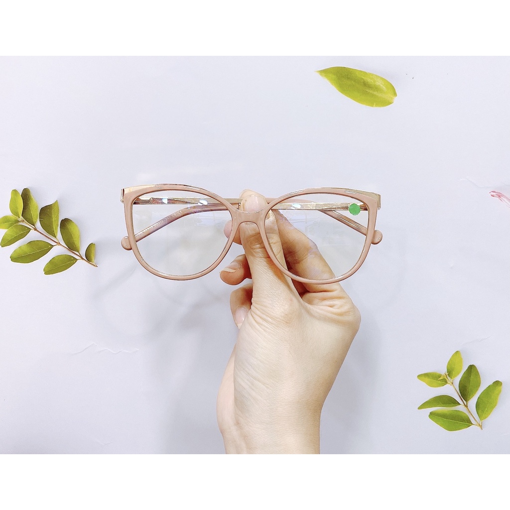 Gọng kính cận nữ MẮT KÍNH XANH mắt mèo nhựa viền kim loại 92303