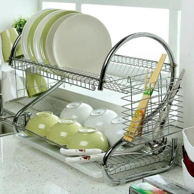 Giá Phơi Chén Dĩa 2 Tầng Bằng Thép Không Gỉ
