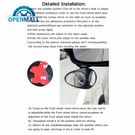 Gương cầu lồi 2 mặt xóa điểm mù quan sát góc rộng trước sau xoay 360 độ dán treo bên dưới kính chiếu hậu xe hơi ô tô