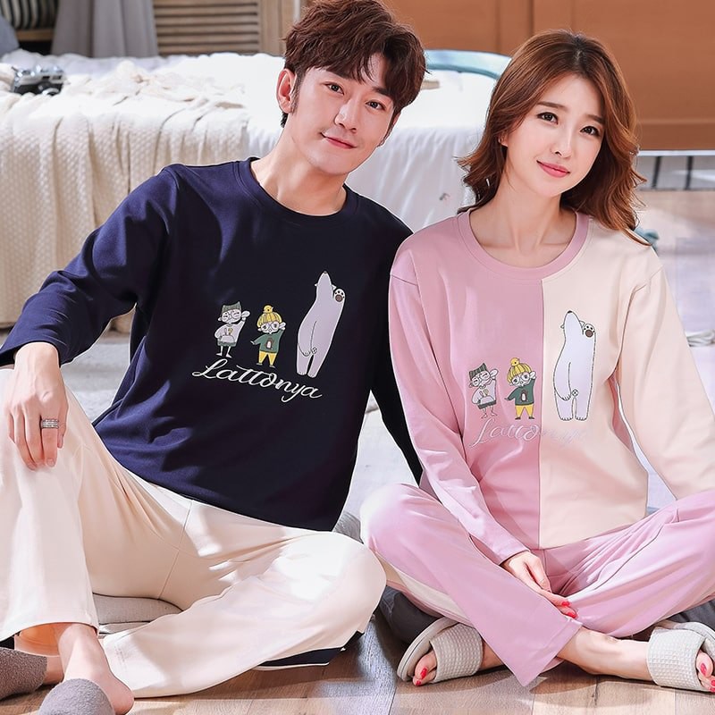 [ Hàng có sẵn ] Đồ đôi nam nữ dài tay - Đồ bộ mặc nhà Hàn Quốc