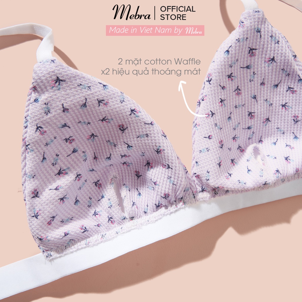 Áo ngực bra nữ cotton Hàn cao cấp thoáng khí không đệm không gọng màu tím hoa cao cấp có size Mebra A003